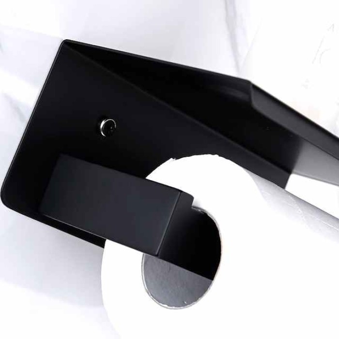 Bathroom Accessory Stainless Steel Include Robe Hook, Towel Bar, Towel Holder, Toilet Paper Holder with Shelf for Phone and Wash Supplies, Matte Black Bathroom