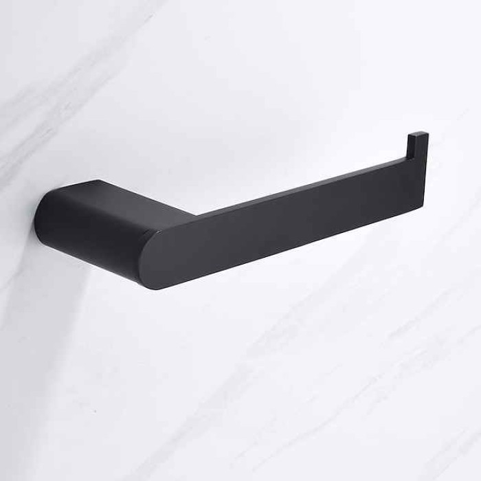 Bathroom Accessory Stainless Steel Include Robe Hook, Towel Bar, Towel Holder, Toilet Paper Holder with Shelf for Phone and Wash Supplies, Matte Black Bathroom