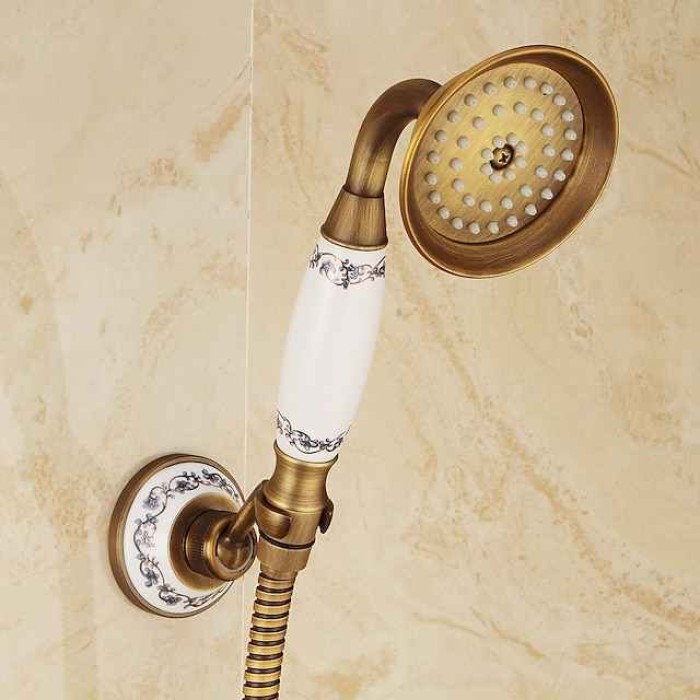 Shower Faucet Set - Handshower Included pullout Waterfall Vintage Style / Country Antique Brass Mount Outside Ceramic Valve Bath Shower Mixer Taps