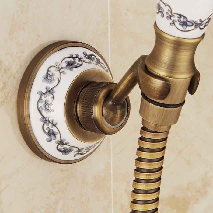 Shower Faucet Set - Handshower Included pullout Waterfall Vintage Style / Country Antique Brass Mount Outside Ceramic Valve Bath Shower Mixer Taps