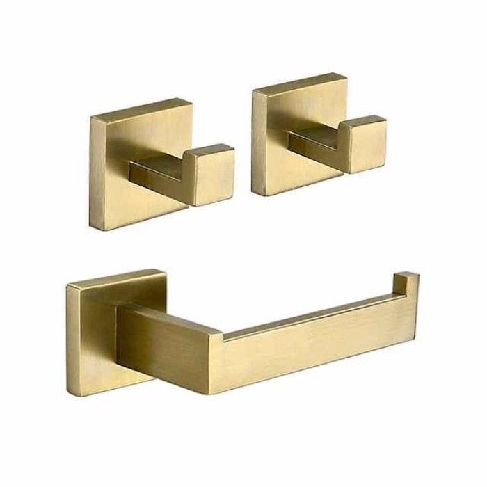 Bathroom Accessory Set Stainless Steel Include Single Towel Bar Toilet Paper Holder Robe Hook and Towel Shelf Wall Mounted Golden 1 or 3 or 4 pcs