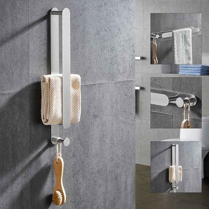 Towel Bar and Towel Rack with Hooks New Design Stainless Steel Bathroom Towel Rack Wall Mounted Painted Finishes 1pc