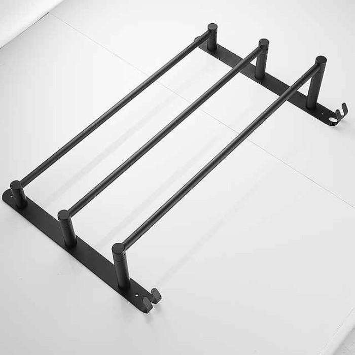 Wall Mounted Towel Rack with Hooks,Stainless Steel 3-TierTowel Holder Storage Shelf for Bathroom 40cm~70cm Towel Bar Towel Rail Towel Hanger(Matte Black)