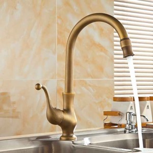 Kitchen Faucet,Antique Brass Single Handle One Hole Standard Spout Centerset Contemporary Rotatable Kitchen Taps with Cold and Hot Switch