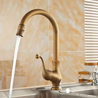 Kitchen Faucet,Antique Brass Single Handle One Hole Standard Spout Centerset Contemporary Rotatable Kitchen Taps with Cold and Hot Switch