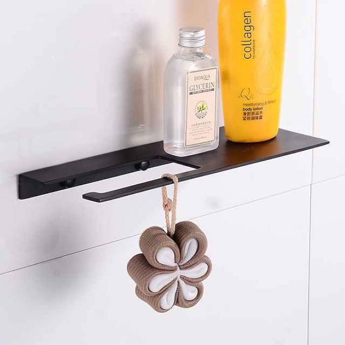 Stainless Steel Toilet Paper Holder New Design Tray Paper Roll Holder Bathroom Shelf Wall Mounted Matte Black 1pc