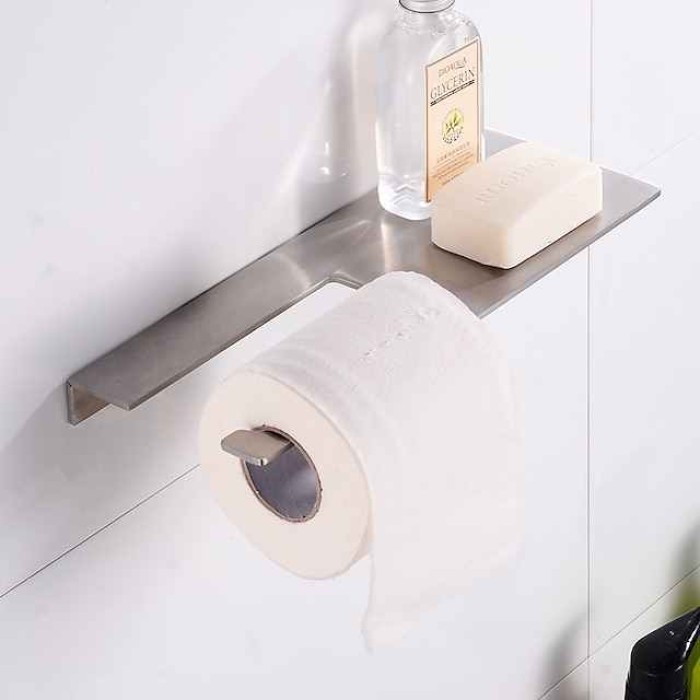 Stainless Steel Toilet Paper Holder New Design Tray Paper Roll Holder Bathroom Shelf Wall Mounted Matte Black 1pc