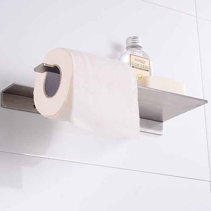 Stainless Steel Toilet Paper Holder New Design Tray Paper Roll Holder Bathroom Shelf Wall Mounted Matte Black 1pc