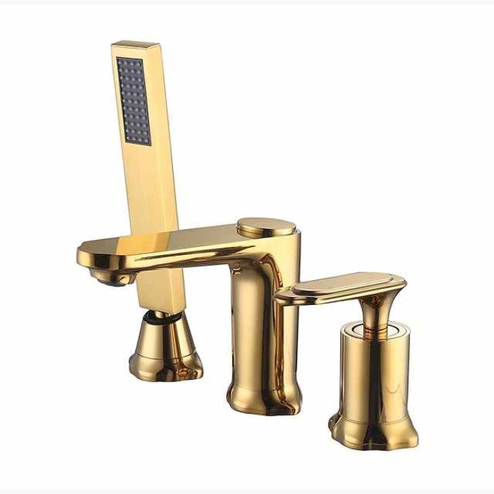 Bathroom Sink Faucet - Pullout Spray / Widespread Chrome / Electroplated Widespread Single Handle Three HolesBath Taps