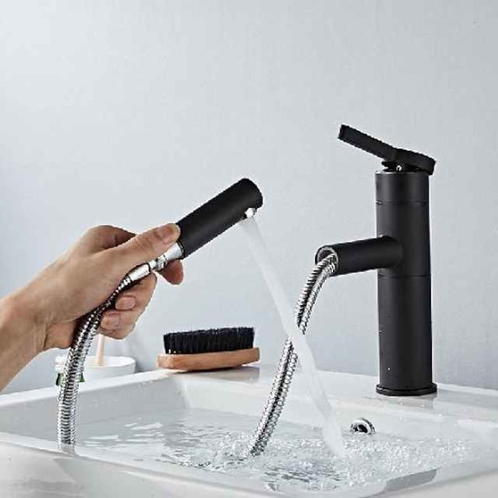 Bathroom Sink Faucet - Rotatable / Pull out Painted Finishes Mount Outside Single Handle One HoleBath Taps