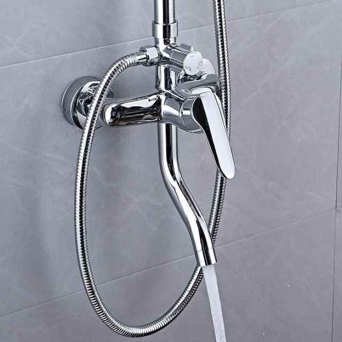 Shower Faucet,Shower System Rainfall Shower Head System Set Handshower Included pullout Multi Spray Shower Contemporary Traditional Electroplated Mount Outside Ceramic Valve Bath Shower Mixer Taps