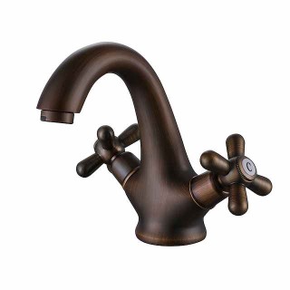 Bathroom Sink Faucet - FaucetSet Oil-rubbed Bronze / Antique Brass / Electroplated Centerset Two Handles One HoleBath Taps