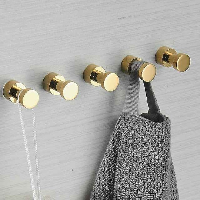 Wall Hooks for Coats,Brass Wall Mounted Bathroom Towel Hooks Robe Hooks 3PCS/5PCS(Golden)