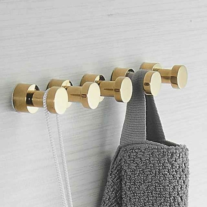 Wall Hooks for Coats,Brass Wall Mounted Bathroom Towel Hooks Robe Hooks 3PCS/5PCS(Golden)