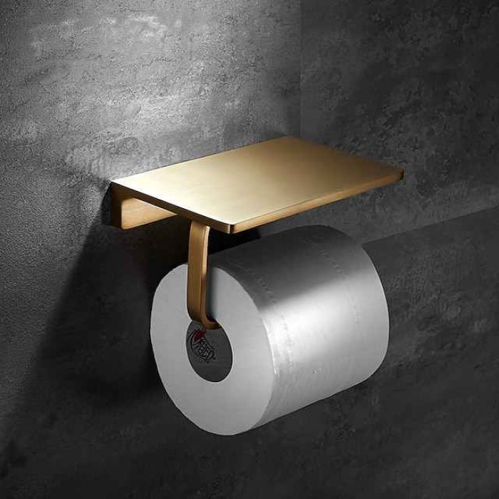 Toilet Paper Holder New Design Bathroom Shelf Contemporary Brass Wall Mounted Brushed Golden 1pc