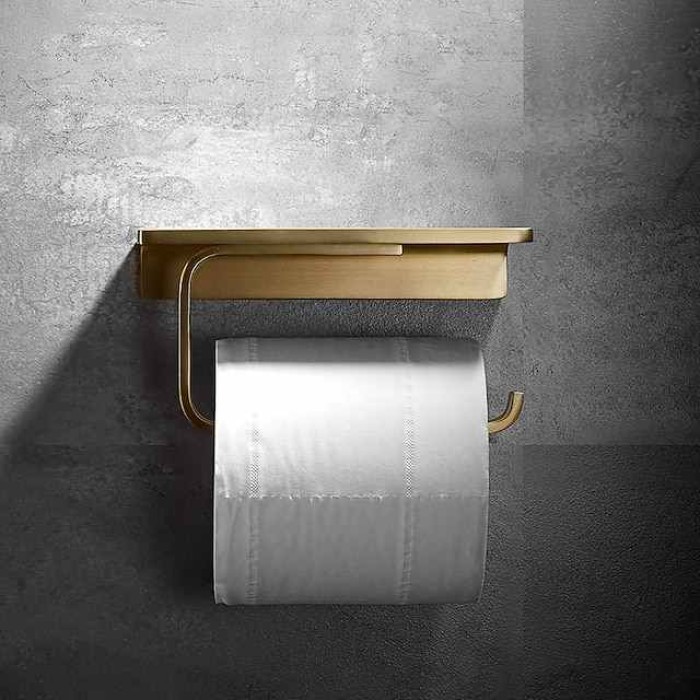 Toilet Paper Holder New Design Bathroom Shelf Contemporary Brass Wall Mounted Brushed Golden 1pc