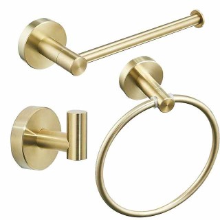 Bathroom Accessory Set Include Towel Bar Robe Hook and Towel Ring New Design Modern Stainless Steel Material Wall Mounted Golden 3pcs