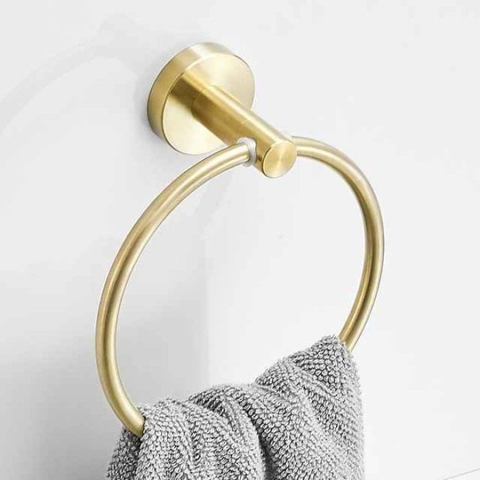 Bathroom Accessory Set Include Towel Bar Robe Hook and Towel Ring New Design Modern Stainless Steel Material Wall Mounted Golden 3pcs