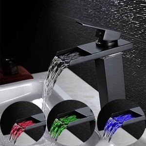 Single Handle Bathroom Faucet, Oil-rubbed Bronze One Hole LED/Waterfall/Centerset Bath Taps, Brass Bathroom Sink Faucet Contain with Cold and Hot Water