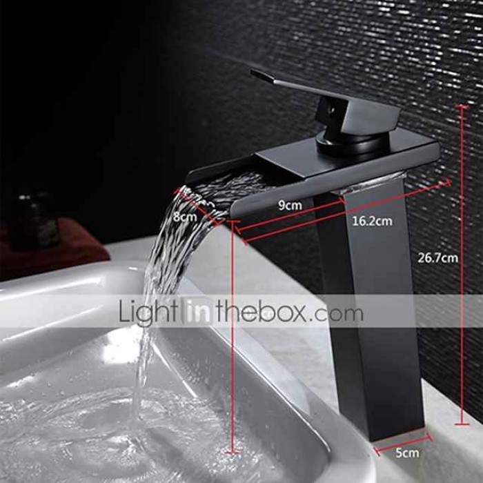 Single Handle Bathroom Faucet, Oil-rubbed Bronze One Hole LED/Waterfall/Centerset Bath Taps, Brass Bathroom Sink Faucet Contain with Cold and Hot Water