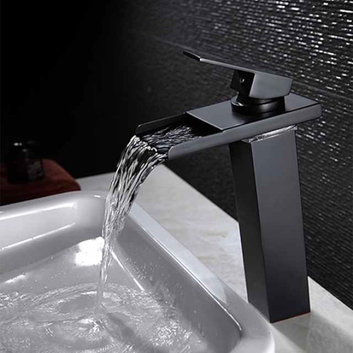 Single Handle Bathroom Faucet, Oil-rubbed Bronze One Hole LED/Waterfall/Centerset Bath Taps, Brass Bathroom Sink Faucet Contain with Cold and Hot Water