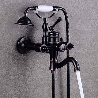 Shower Faucet Set Rainfall Shower Vintage Style Electroplated Mount Outside Ceramic Valve Bath Shower Mixer Taps / Brass / Two Handles Two Holes