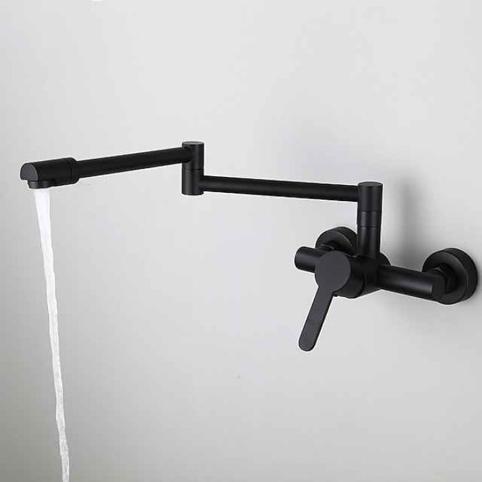 Wall Mounted Kitchen Sink Mixer Faucet, Foldable Pot Filler Facuet,Single Handle Two Holes Folding Taps, Electroplated / Painted Finishes Pull-out / Pull-down / Pot Filler Wall Mounted / Brass