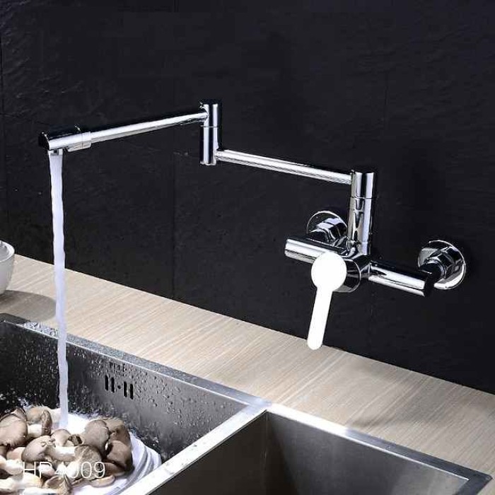 Wall Mounted Kitchen Sink Mixer Faucet, Foldable Pot Filler Facuet,Single Handle Two Holes Folding Taps, Electroplated / Painted Finishes Pull-out / Pull-down / Pot Filler Wall Mounted / Brass