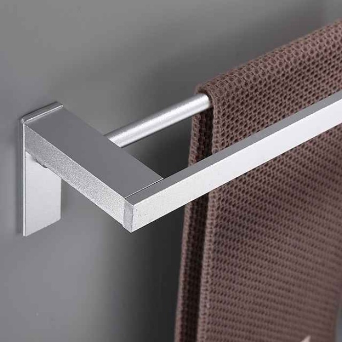 Towel Bar Wall Mounted 60cm Aluminum Towel Holder for Bathroom Aluminum Bathroom Hardware Single/Double Type Towel Rack(Silver/Black/Grey)