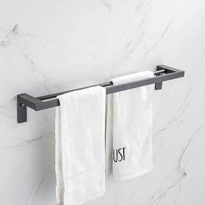 Towel Bar Wall Mounted 60cm Aluminum Towel Holder for Bathroom Aluminum Bathroom Hardware Single/Double Type Towel Rack(Silver/Black/Grey)