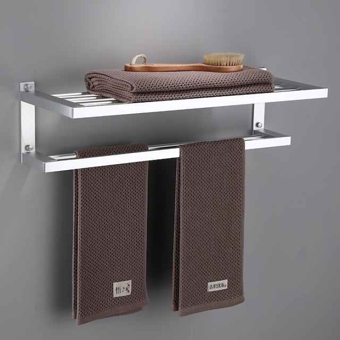 Towel Rack for Bathroom Double-layer Space Aluminum Towel Bar Wall-mounted Perforated Installation Towel Hardware Hanging Towel Rack