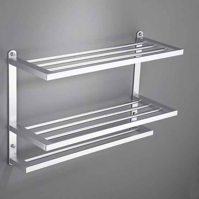 Aluminum Towel Rack for Bathroom,3-Layer Wall Mounted Towel Bar Towel Holder Bathroom Hardware Storage 60cm(Black/Silver/Gun Grey)