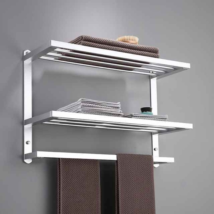 Aluminum Towel Rack for Bathroom,3-Layer Wall Mounted Towel Bar Towel Holder Bathroom Hardware Storage 60cm(Black/Silver/Gun Grey)