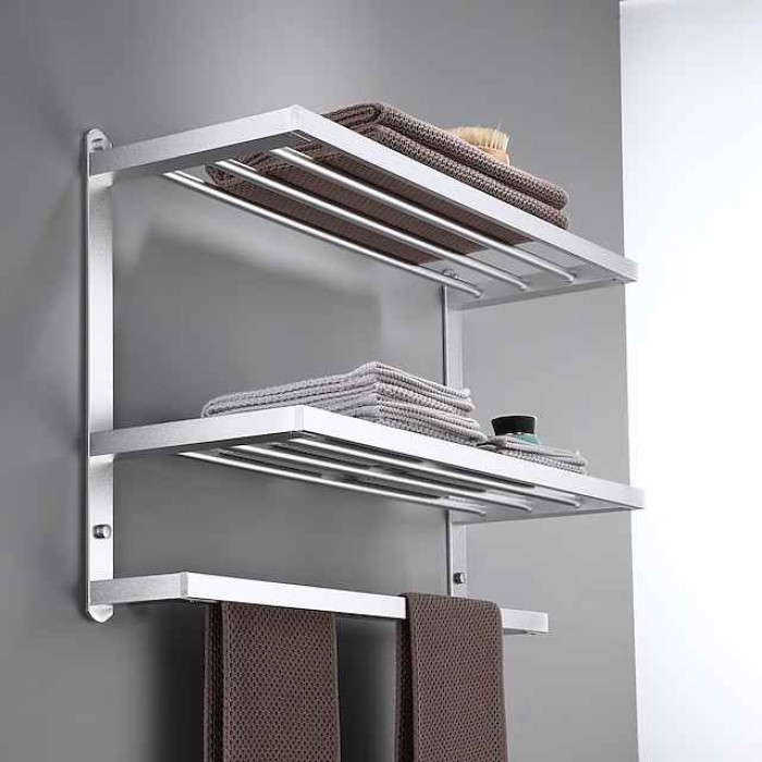 Aluminum Towel Rack for Bathroom,3-Layer Wall Mounted Towel Bar Towel Holder Bathroom Hardware Storage 60cm(Black/Silver/Gun Grey)