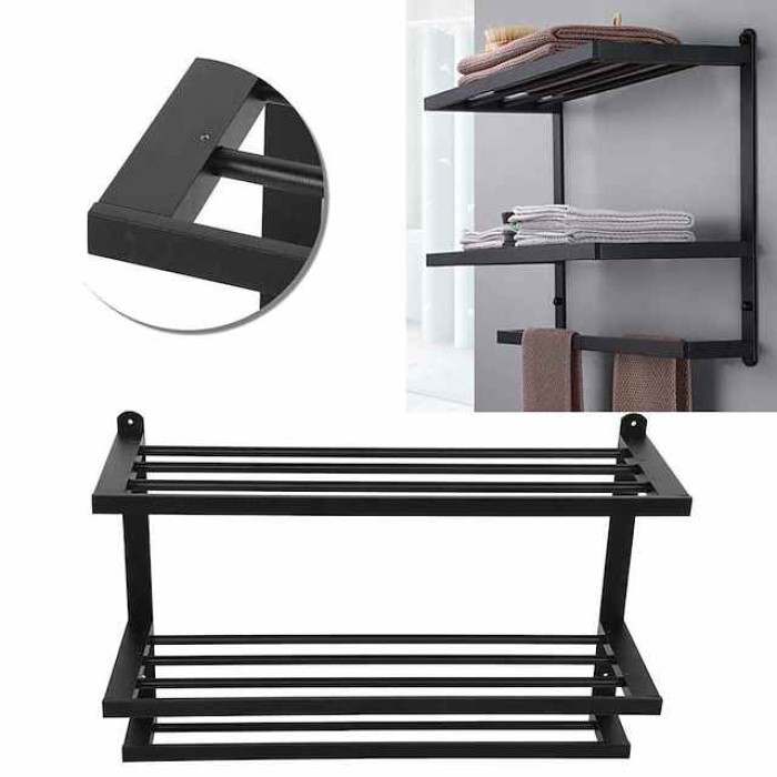 Aluminum Towel Rack for Bathroom,3-Layer Wall Mounted Towel Bar Towel Holder Bathroom Hardware Storage 60cm(Black/Silver/Gun Grey)