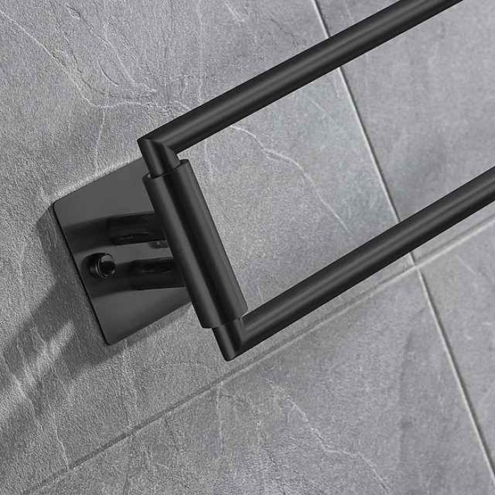 180 Degree Revolving Folding Towel Bar Stainless Steel Bathroom 2-rod Towel Rack Brushed Silvery and Matte Black 1pc