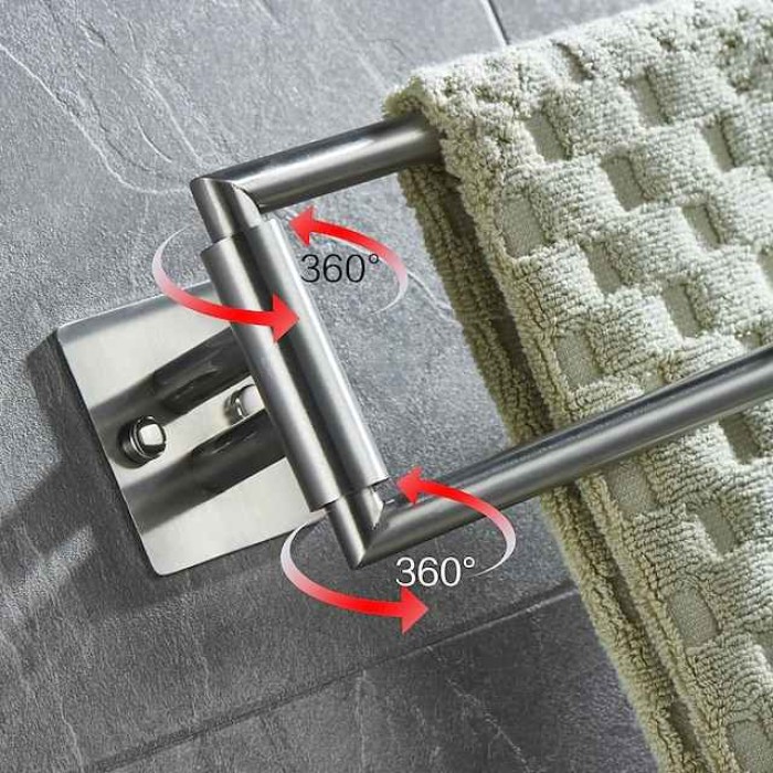 180 Degree Revolving Folding Towel Bar Stainless Steel Bathroom 2-rod Towel Rack Brushed Silvery and Matte Black 1pc