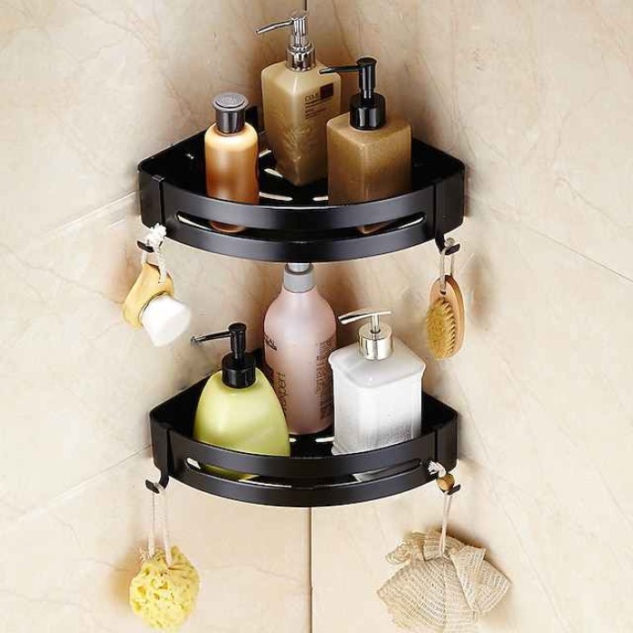 Bathroom Corner Shelf Aluminum Material Wall-mounted Triangular Basket Storage Rack 1 Tier