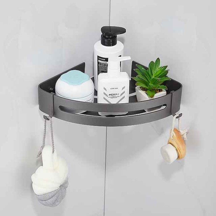 Bathroom Corner Shelf Aluminum Material Wall-mounted Triangular Basket Storage Rack 1 Tier