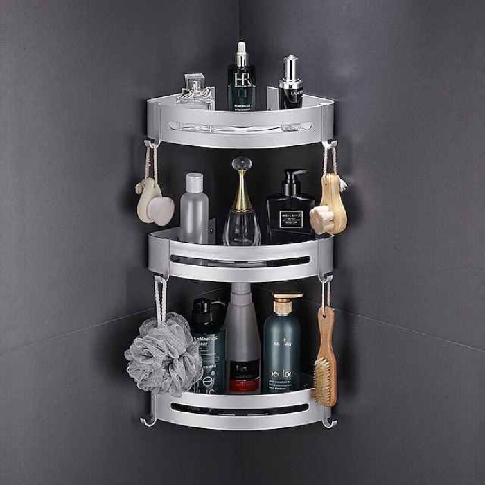 Bathroom Corner Shelf Aluminum Material Wall-mounted Triangular Basket Storage Rack 1 Tier