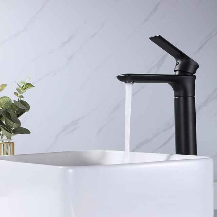 Bathroom Sink Tall Faucet Heavy Duty Style Single Handle One Hole Bath Vessel Sink Faucet Deck Mount Basin Hot and Cold Mixer Tap Lavatory Vanity Sink Faucets Brass Matte Black