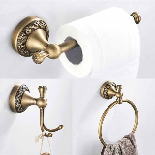 Bathroom Accessory Towel Ring/Toilet Paper Holder/Robe Hook Antique Brass Bathroom Single Rod Wall Mounted Carved Design