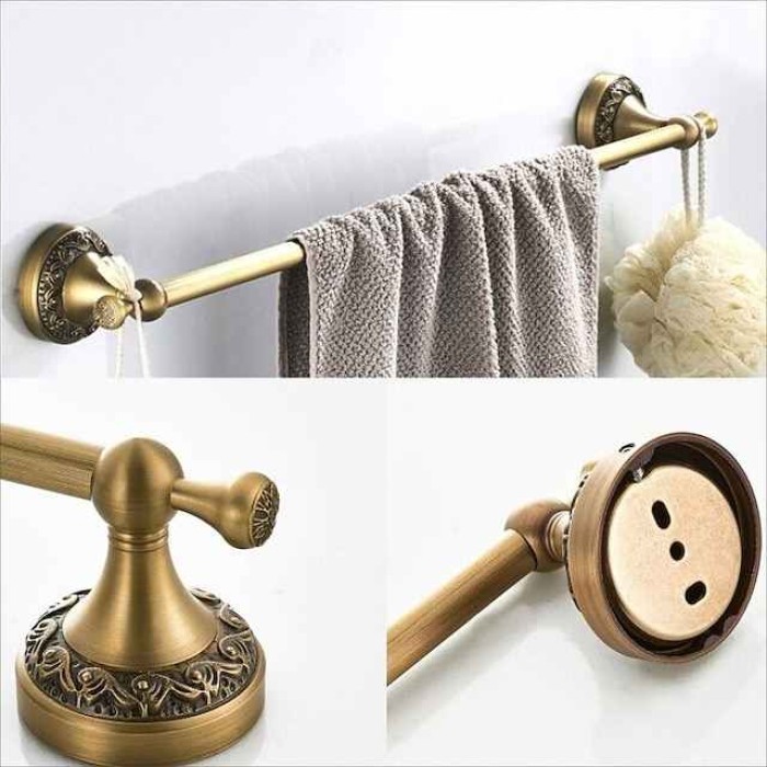 Bathroom Accessory Towel Ring/Toilet Paper Holder/Robe Hook Antique Brass Bathroom Single Rod Wall Mounted Carved Design