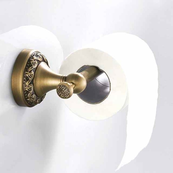 Bathroom Accessory Towel Ring/Toilet Paper Holder/Robe Hook Antique Brass Bathroom Single Rod Wall Mounted Carved Design