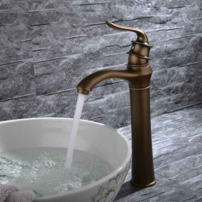 Bathroom Sink Faucet - Classic Antique Brass Free Standing Single Handle One HoleBath Taps