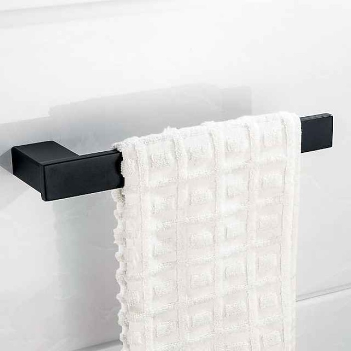 Multifunction Bathroom Accessory 1pc Include Towel Bar/Robe Hook/Towel Rack/Toothbrush Holder/Soap Dishes and Bath Shelf Stainless Steel Wall Mounted Matte Black