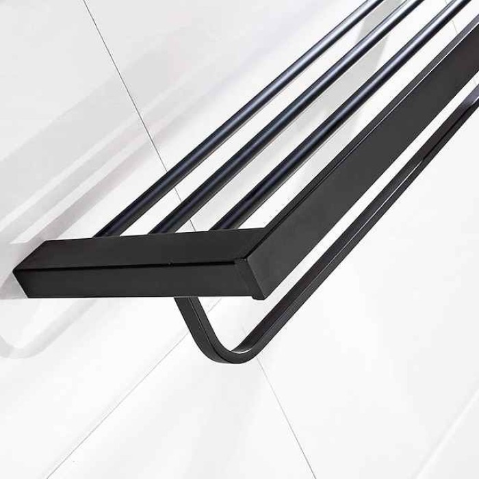 Multifunction Bathroom Accessory 1pc Include Towel Bar/Robe Hook/Towel Rack/Toothbrush Holder/Soap Dishes and Bath Shelf Stainless Steel Wall Mounted Matte Black