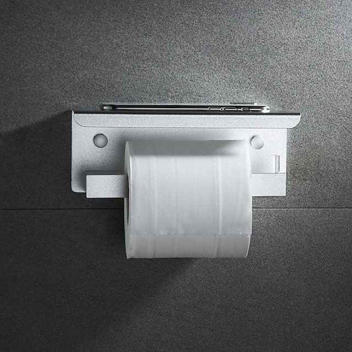 Toilet Paper Holder with Shelf Wall Mounted,Aluminum Toilet Paper Roll Holder, Tissue Roll with Mobile Phone Storage