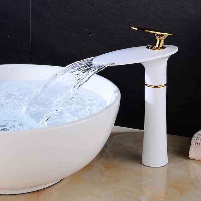 Bathroom Sink Faucet Waterfall Brushed/Electroplated/Painted Finishes Centerset Single Handle One Hole Bath Taps