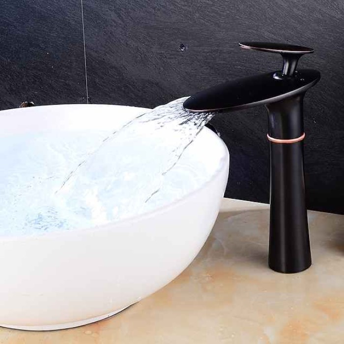 Bathroom Sink Faucet Waterfall Brushed/Electroplated/Painted Finishes Centerset Single Handle One Hole Bath Taps